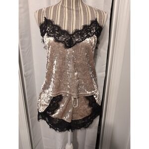 Whimsygoth 2-Piece Velvety Black Lace Trim Pajama Lounge Set Y2K Coquette M